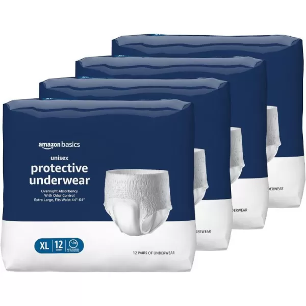 Amazon Basics Incontinence Underwear for Men and Women Overnight Absorbency Large 56 Count 4 Packs of 14 White Previously SolimoExtra Large 48 Count
