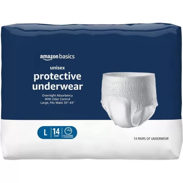 Amazon Basics Incontinence Underwear for Men and Women Overnight Absorbency Large 56 Count 4 Packs of 14 White Previously SolimoLarge 14 Count