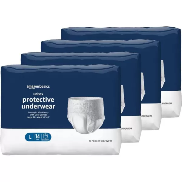 Amazon Basics Incontinence Underwear for Men and Women Overnight Absorbency Large 56 Count 4 Packs of 14 White Previously SolimoLarge 56 Count