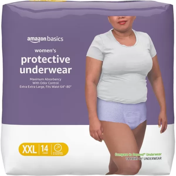 Amazon Basics Incontinence amp Postpartum Underwear for Women Maximum Absorbency Medium 60 Count  20 Count Pack of 3 Lavender Previously Solimo2XLarge 14 Count