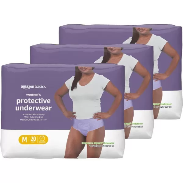Amazon Basics Incontinence amp Postpartum Underwear for Women Maximum Absorbency Medium 60 Count  20 Count Pack of 3 Lavender Previously SolimoMedium 60 Count
