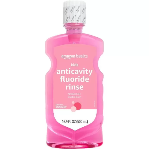 Amazon Basics Kids Anticavity Fluoride Rinse Alcohol Free Bubble Gum 500mL 169 Fluid Ounces 1Pack Previously Solimo169 Fl Oz Pack of 1