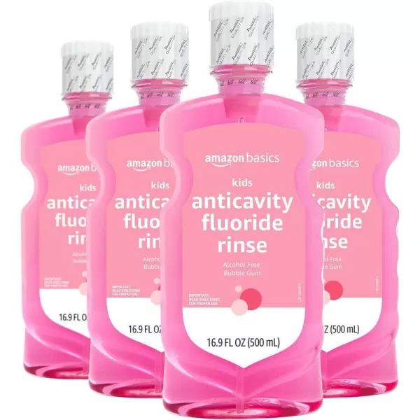 Amazon Basics Kids Anticavity Fluoride Rinse Alcohol Free Bubble Gum 500mL 169 Fluid Ounces 1Pack Previously Solimo1690 Fl Oz Pack of 4