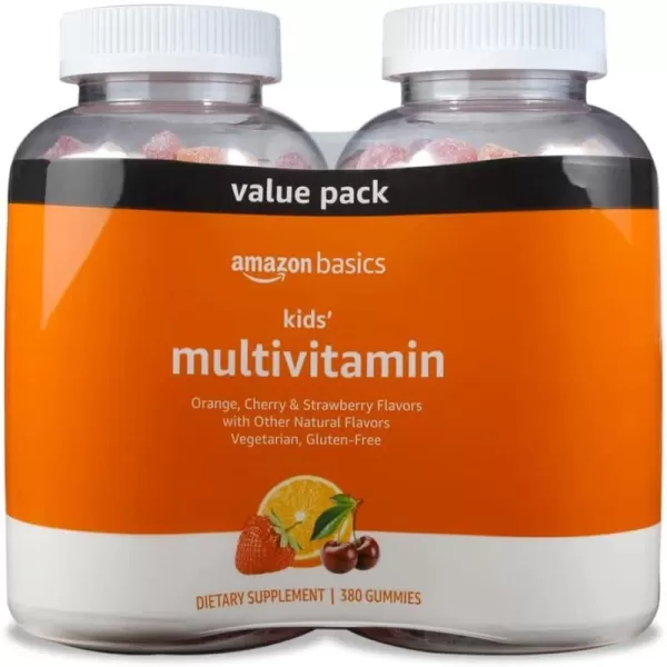 Amazon Basics Kids Multivitamin Gummies Cherry Strawberry amp Orange 380 Count 2 Packs of 190 2 per Serving Previously Solimo380 Count Pack of 1