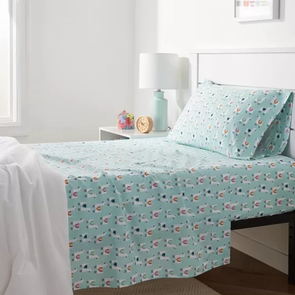 Teal Blue Llamas Twin Sheet Set