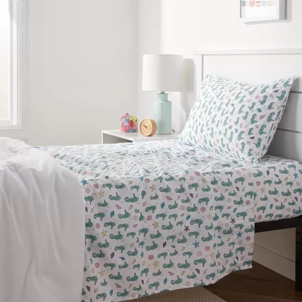 Teal Seahorses Twin Sheet Set