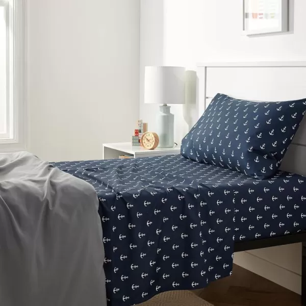 White Anchors Twin Sheet Set