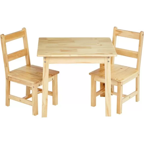 Amazon Basics Kids Solid Wood Table and 2 Chair Set NaturalNatural