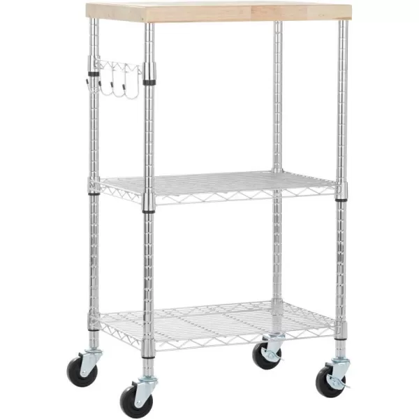 Amazon Basics Kitchen Storage Microwave Rack Cart on Caster Wheels with Adjustable Shelves 175 Pound Capacity 15 x 21 x 367 inches WoodChromeCart