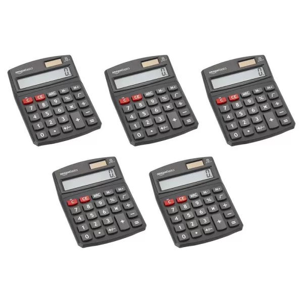 Amazon Basics LCD 8Digit Desktop Calculator 1 Pack Small BlackBlack 5 pack Calculator