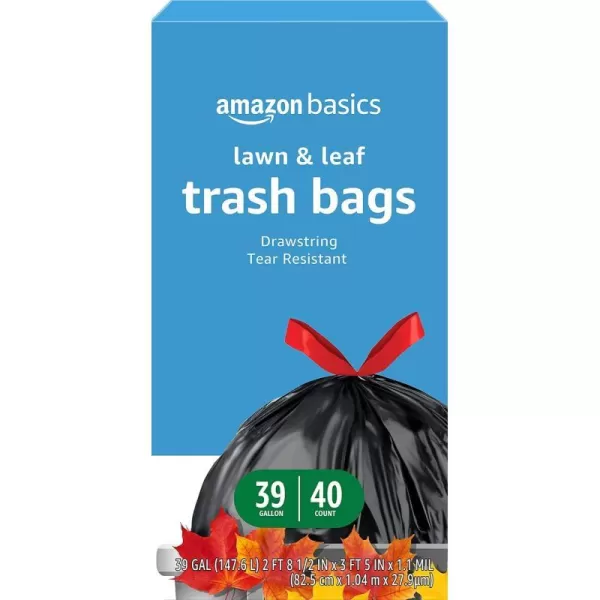Amazon Basics Lawn amp Leaf Drawstring Trash Bags Unscented 39 Gallon 40 CountRedBlack 40 Count Pack of 1