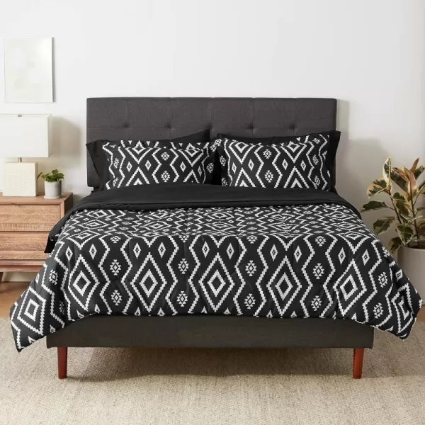 Amazon Basics Lightweight Microfiber BedinaBag Comforter 5Piece Bedding Set TwinTwin XL Navy with Simple PlaidBlack Aztec FullQueen