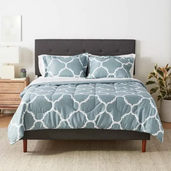 Amazon Basics Lightweight Microfiber BedinaBag Comforter 5Piece Bedding Set TwinTwin XL Navy with Simple PlaidDusty Blue Trellis FullQueen