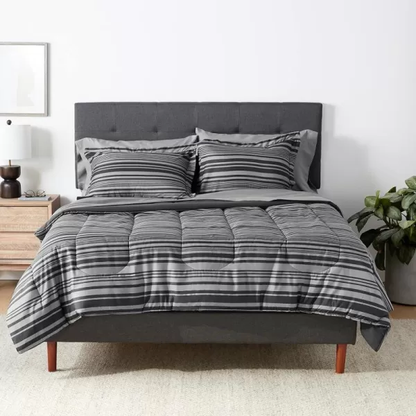 Amazon Basics Lightweight Microfiber BedinaBag Comforter 5Piece Bedding Set TwinTwin XL Navy with Simple PlaidGray Calvin Stripe FullQueen