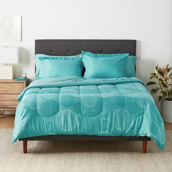 Amazon Basics Lightweight Microfiber BedinaBag Comforter 5Piece Bedding Set TwinTwin XL Navy with Simple PlaidIndustrial Teal FullQueen