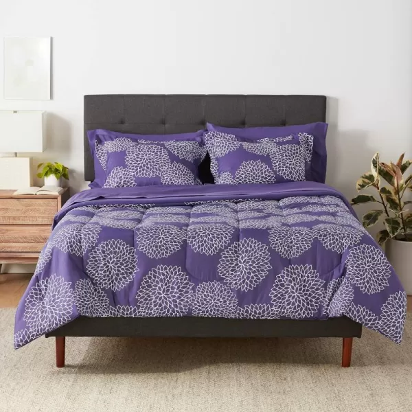 Amazon Basics Lightweight Microfiber BedinaBag Comforter 5Piece Bedding Set TwinTwin XL Navy with Simple PlaidPurple Floral FullQueen