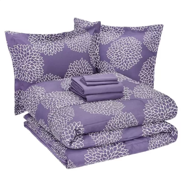 Amazon Basics Lightweight Microfiber BedinaBag Comforter 5Piece Bedding Set TwinTwin XL Navy with Simple PlaidPurple Floral King