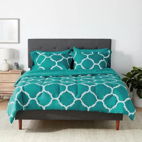 Amazon Basics Lightweight Microfiber BedinaBag Comforter 5Piece Bedding Set TwinTwin XL Navy with Simple PlaidTeal Trellis FullQueen