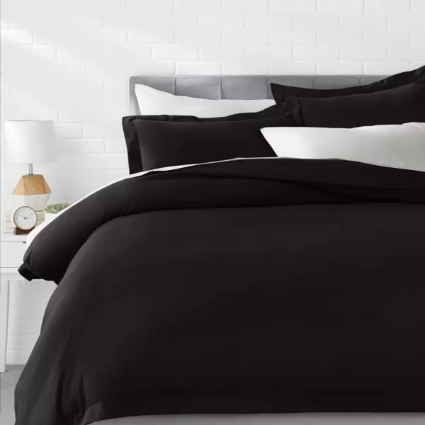 Amazon Basics Lightweight Microfiber Duvet Cover Set with Snap Buttons FullQueen Bright WhiteBlack King Snap Buttons