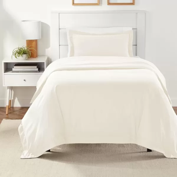 Amazon Basics Lightweight Microfiber Duvet Cover Set with Snap Buttons FullQueen Bright WhiteCream TwinTwin XL Zipper