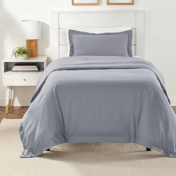 Amazon Basics Lightweight Microfiber Duvet Cover Set with Snap Buttons FullQueen Bright WhiteDark Grey TwinTwin XL Snap Buttons