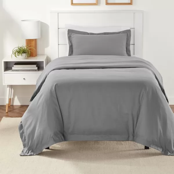 Amazon Basics Lightweight Microfiber Duvet Cover Set with Snap Buttons FullQueen Bright WhiteDark Grey TwinTwin XL Zipper