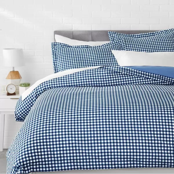 Amazon Basics Lightweight Microfiber Duvet Cover Set with Snap Buttons FullQueen Bright WhiteGingham Plaid FullQueen Snap Buttons