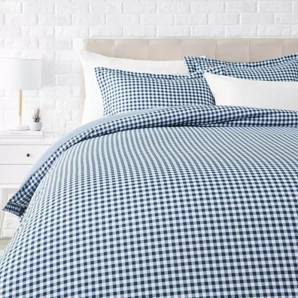 Amazon Basics Lightweight Microfiber Duvet Cover Set with Snap Buttons FullQueen Bright WhiteGingham Plaid FullQueen Zipper