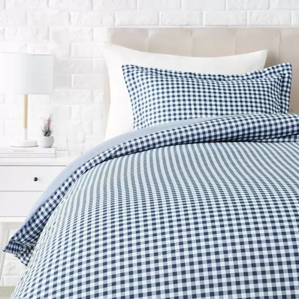 Amazon Basics Lightweight Microfiber Duvet Cover Set with Snap Buttons FullQueen Bright WhiteGingham Plaid TwinTwin XL Zipper