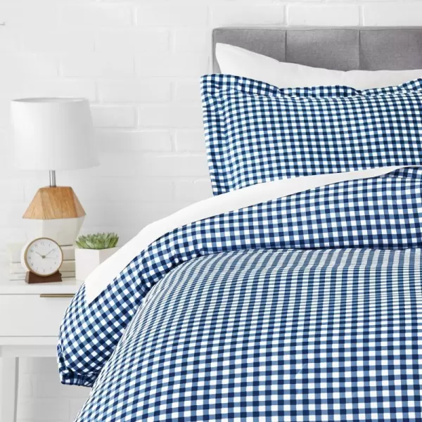 Amazon Basics Lightweight Microfiber Duvet Cover Set with Snap Buttons FullQueen Bright WhiteGingham Plaid TwinTwinXL Snap Buttons