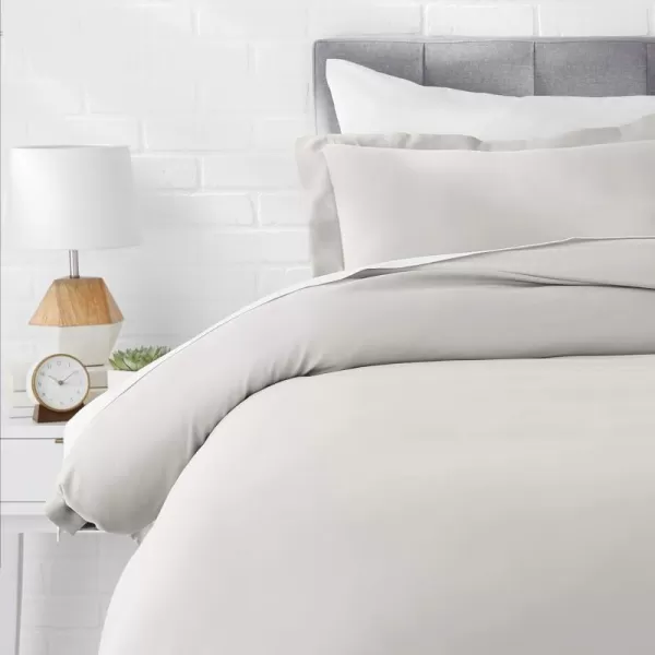 Amazon Basics Lightweight Microfiber Duvet Cover Set with Snap Buttons FullQueen Bright WhiteLight Grey TwinTwin XL Snap Buttons