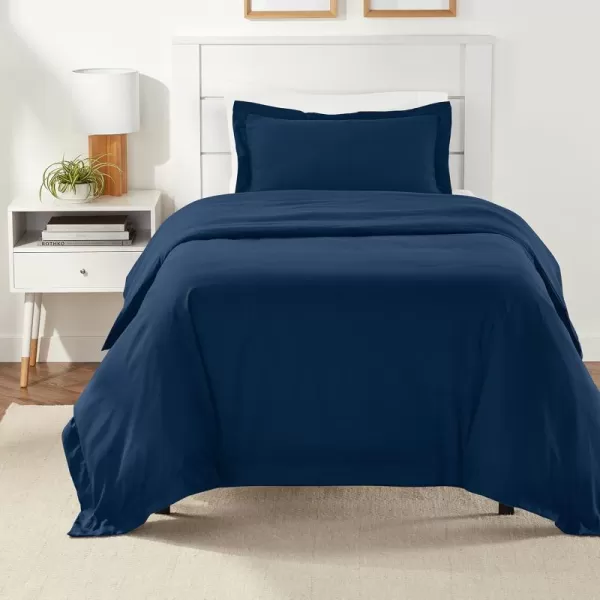 Amazon Basics Lightweight Microfiber Duvet Cover Set with Snap Buttons FullQueen Bright WhiteNavy Blue TwinTwin XL Snap Buttons