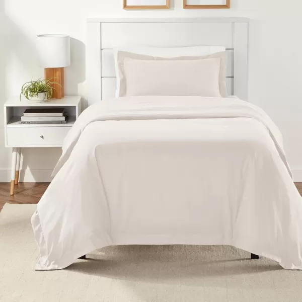 Amazon Basics Lightweight Microfiber Duvet Cover Set with Snap Buttons FullQueen Bright WhiteSandy Beige TwinTwin XL Zipper