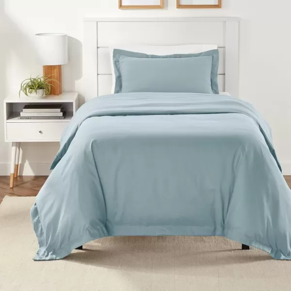 Amazon Basics Lightweight Microfiber Duvet Cover Set with Snap Buttons FullQueen Bright WhiteSpa Blue TwinTwin XL Snap Buttons