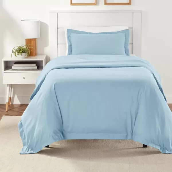 Amazon Basics Lightweight Microfiber Duvet Cover Set with Snap Buttons FullQueen Bright WhiteSpa Blue TwinTwin XL Zipper