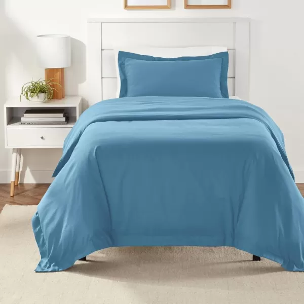 Amazon Basics Lightweight Microfiber Duvet Cover Set with Snap Buttons FullQueen Bright WhiteStill Water TwinTwinXL Zipper