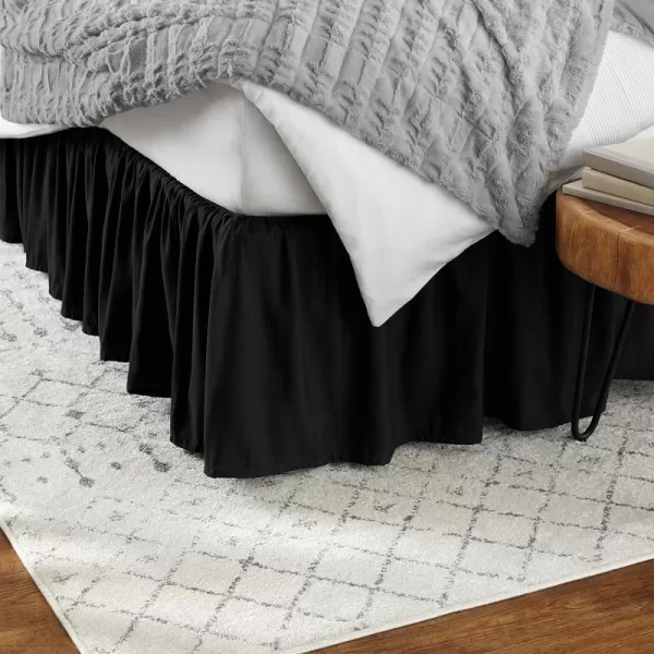 Amazon Basics Lightweight Ruffled Bed Skirt Classic Style Soft and Stylish 100 Microfiber With 16 Drop Queen Bright White SolidFull Black