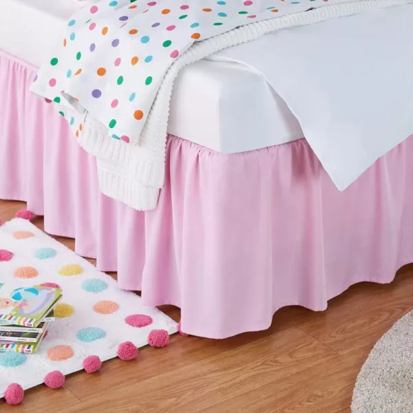 Amazon Basics Lightweight Ruffled Bed Skirt Classic Style Soft and Stylish 100 Microfiber With 16 Drop Queen Bright White SolidFull Bubblegum Pink