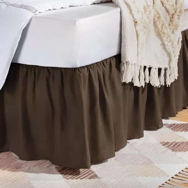 Amazon Basics Lightweight Ruffled Bed Skirt Classic Style Soft and Stylish 100 Microfiber With 16 Drop Queen Bright White SolidFull Chocolate