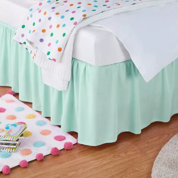 Amazon Basics Lightweight Ruffled Bed Skirt Classic Style Soft and Stylish 100 Microfiber With 16 Drop Queen Bright White SolidFull Light Jade Green