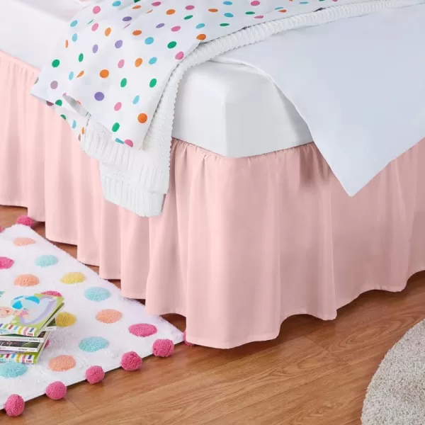 Amazon Basics Lightweight Ruffled Bed Skirt Classic Style Soft and Stylish 100 Microfiber With 16 Drop Queen Bright White SolidFull Peony Pink