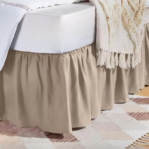 Amazon Basics Lightweight Ruffled Bed Skirt Classic Style Soft and Stylish 100 Microfiber With 16 Drop Queen Bright White SolidFull Taupe