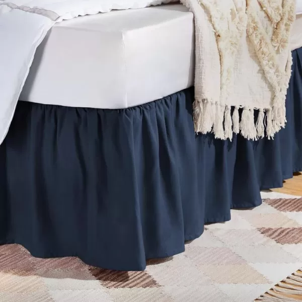 Amazon Basics Lightweight Ruffled Bed Skirt Classic Style Soft and Stylish 100 Microfiber With 16 Drop Queen Bright White SolidKing Navy Blue