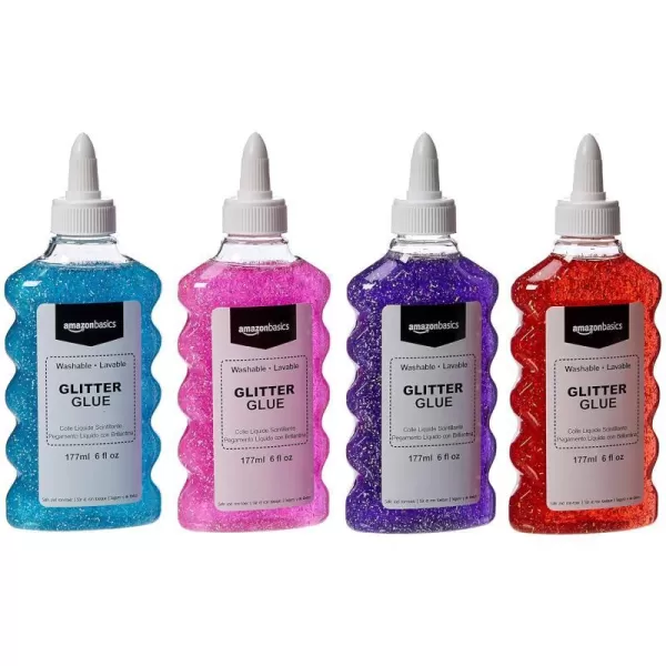 Amazon Basics Liquid Washable Glitter Glue Assorted Colors Purple Pink Red Blue 177ml 6 oz Each 4CountPurple Pink Red Blue 4Count