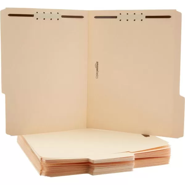 Amazon Basics Manila File Folders with Fasteners Letter Size 100Pack Light BrownLetter 100Pack