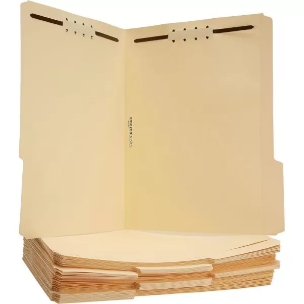 Amazon Basics Manila File Folders with Fasteners Letter Size 100Pack Light BrownLetter 50Pack