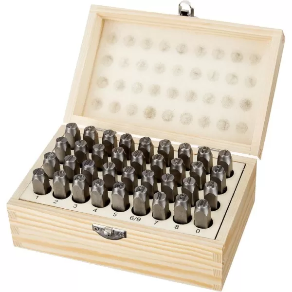 Amazon Basics Metal Alphabet and Number 36pc Stamp Kit with Wood Case 532 Inch516 Inch