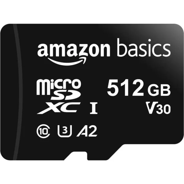 Amazon Basics Micro SDXC Memory Card with Full Size Adapter A2 U3 Read Speed up to 100 MBs 128 GB Black512GB