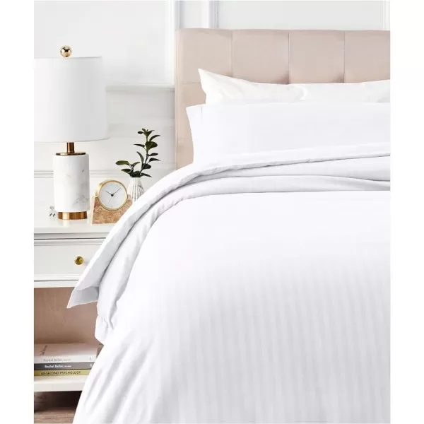 Amazon Basics Microfiber 3 Piece Duvet Cover Set FullQueen Bright White StripedBright White TwinTwin XL