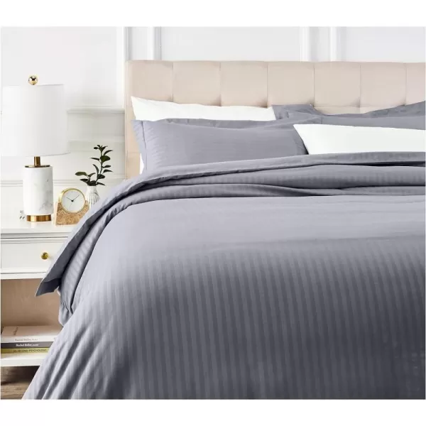 Amazon Basics Microfiber 3 Piece Duvet Cover Set FullQueen Bright White StripedDark Grey FullQueen